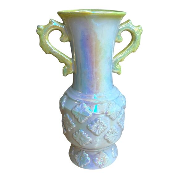 Vintage K’s Collection Iridescent Lusterware Ceramic Vase Double Handled Design - Picture 6 of 8
